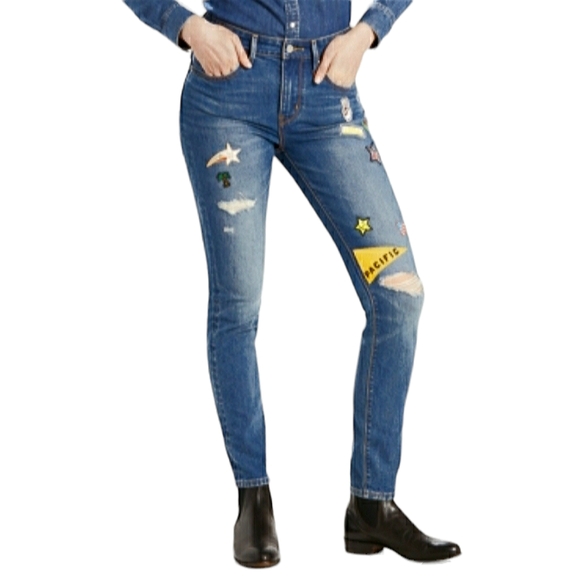 Levis 721 High Rise Skinny Womens Jeans 32x30 Pac Heights Patch Work NWT - Picture 12 of 12